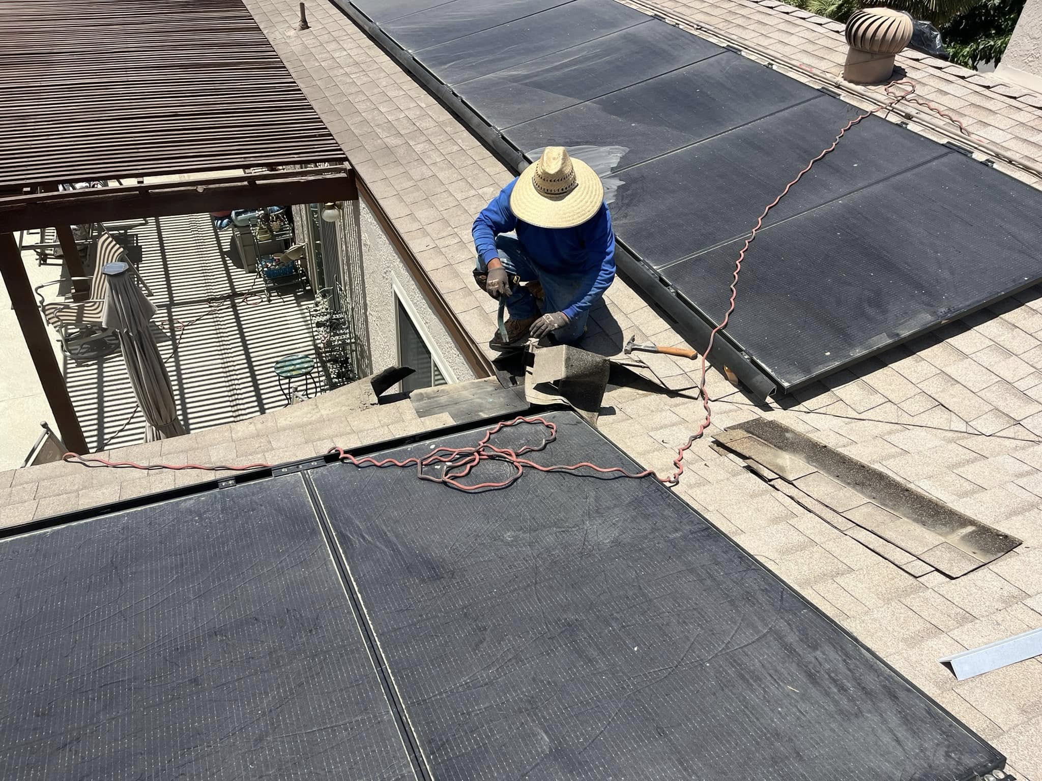 Tile roof replacement in progress, new plywood and underlayment
